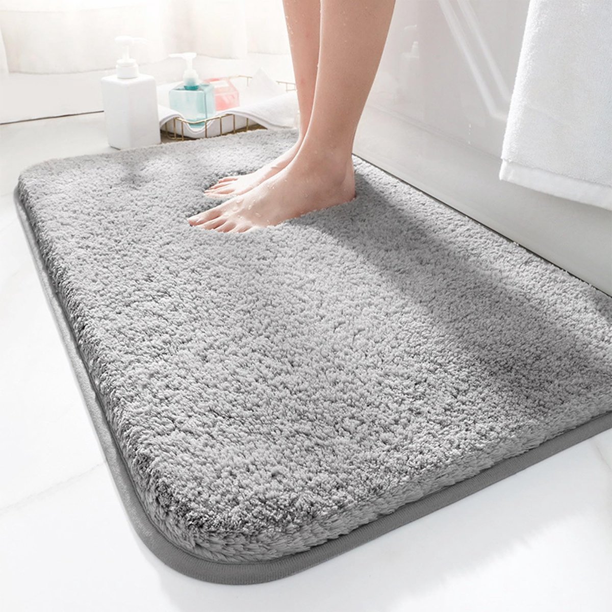 Ibenzoa® Zachte Hoogpolige Antislip Badmat van Microvezel, 40 x 60 cm, Donkergrijs