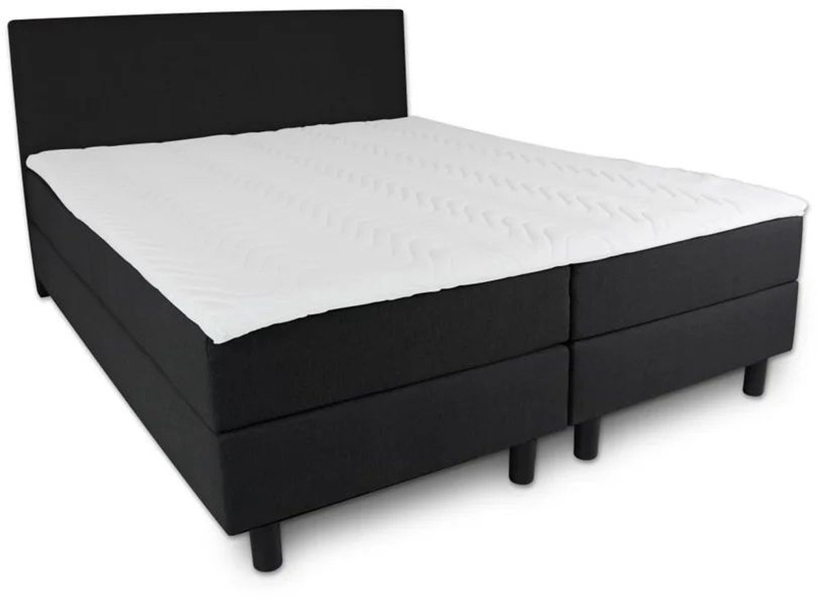 Boxspring SleepEase - 140x210 Compleet - Zwart Glad - Golden Matrassen Zeeland