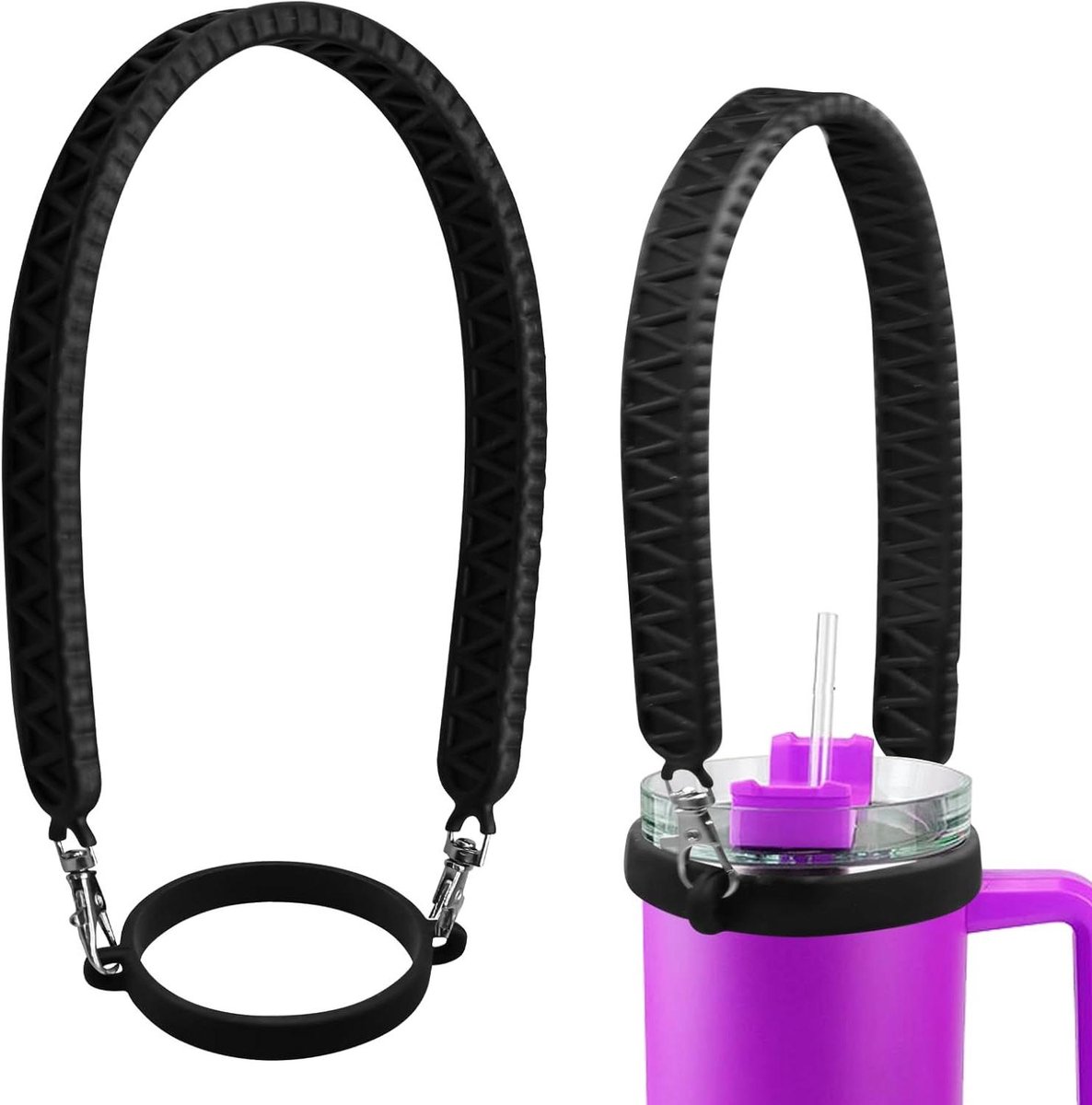 Inovra Plus - Waterfleshouder met riem handgreep voor waterfles - siliconen flesgreep - geschikt voor diverse waterflessen - 8 tot 40 oz - met Stanley accessoires - comfortabele draagriem