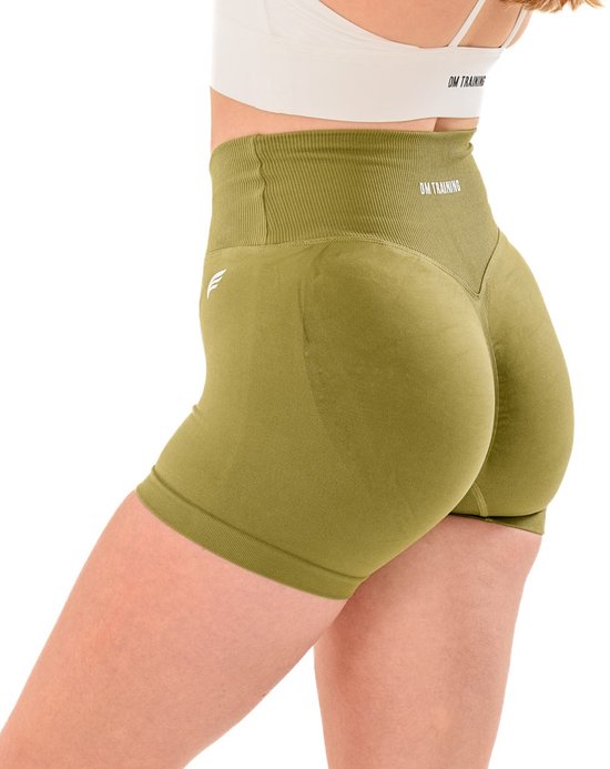 Dames sportshort high waist met V-shape taille - naadloos & shaping effect - squatproof en stretchy - yoga, pilates en fitness - DM Training Just Me Short (groen) van DM Training — afbeelding 5