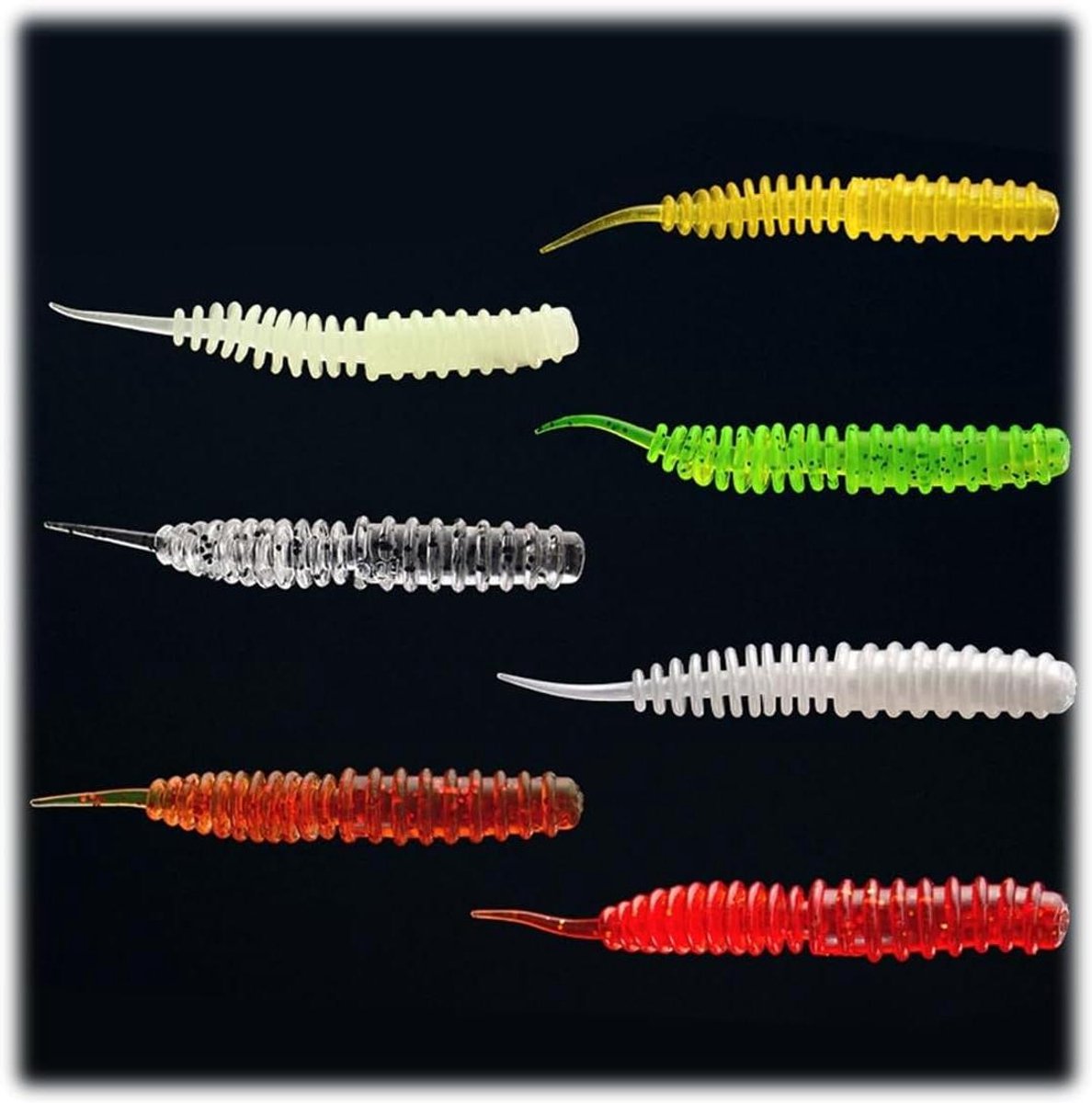 Allecto Plus - Visaas-kit met 70 zachte visaas van 6 cm voor forelvissen - Inclusief Curly Viper rubberen aas - Geschikt voor snoek en forel - Verschillende vormen beschikbaar zoals minnow en paddle tail