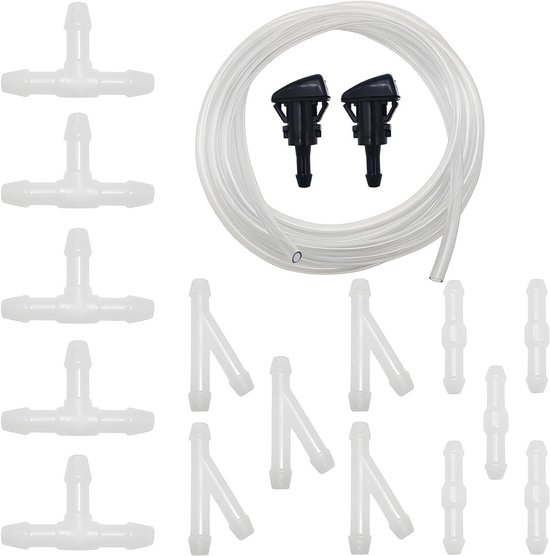 Bewudy 3 meter universele ruitensproeierinstallatie, 15 stuks slangverbinders, autoslang, wisserwaterslang, reparatieset voor ruitensproeierinstallatie (zwart
