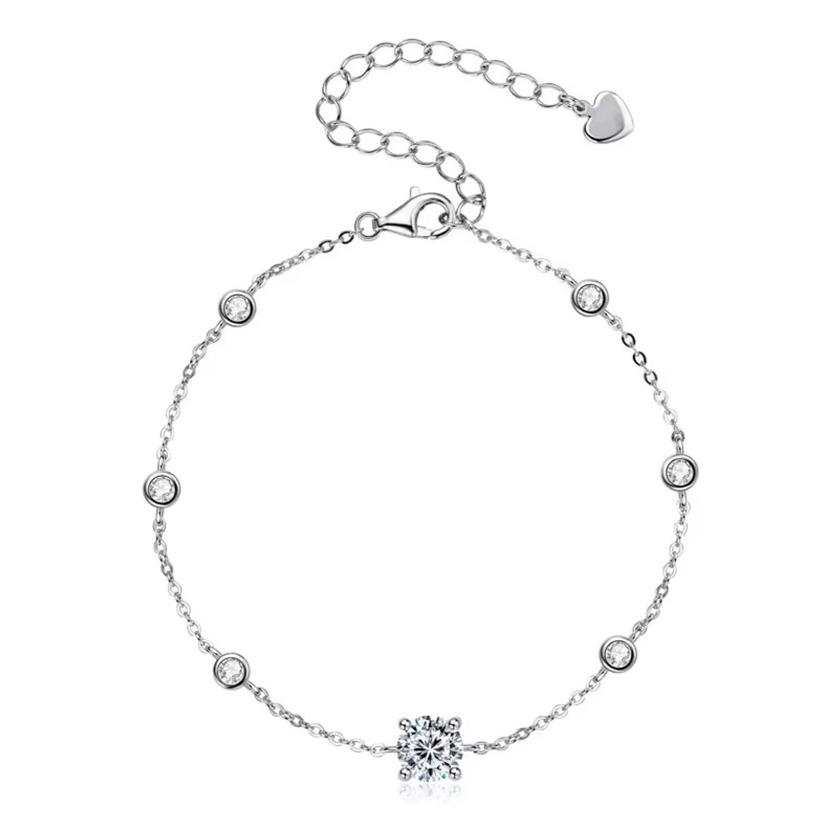 Selevie Bedel Armband Wit Goud met Moissanite 0.65 en 0.25 ct VVS1 - Sterling Silver - Chain - Schakel - Armband met ronde Moissanite stenen