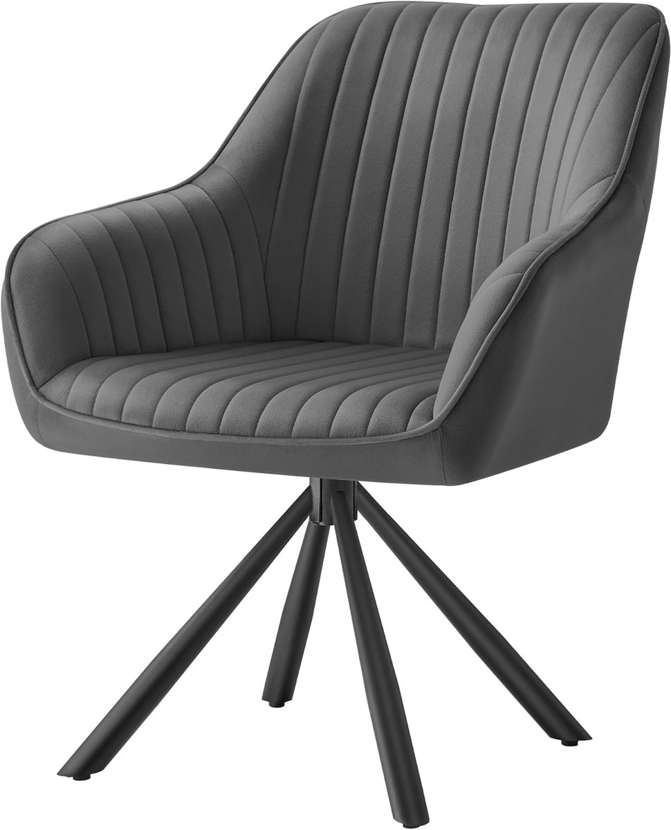 SONGMICS Eetkamerstoel / Keukenstoel – Draaibaar, Velvet Bekleed, met Armleuningen, Draagvermogen 120 kg, Stalen Poten – Voor Eetkamer of Keuken – Grijs / Inktzwart – Model KDC161G01V1