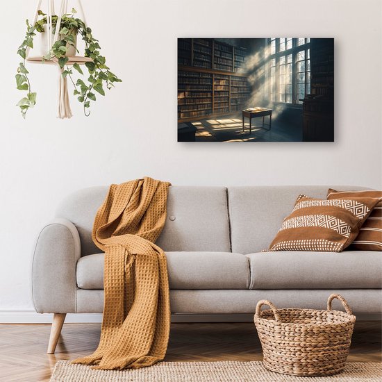 Zonovergoten klassieke bibliotheek - Bibliotheek glazen schilderij - Kunst boeken - Realisme - Schilderij op plexiglas - Klassieke schilderijen - acrylglas 60x40 cm