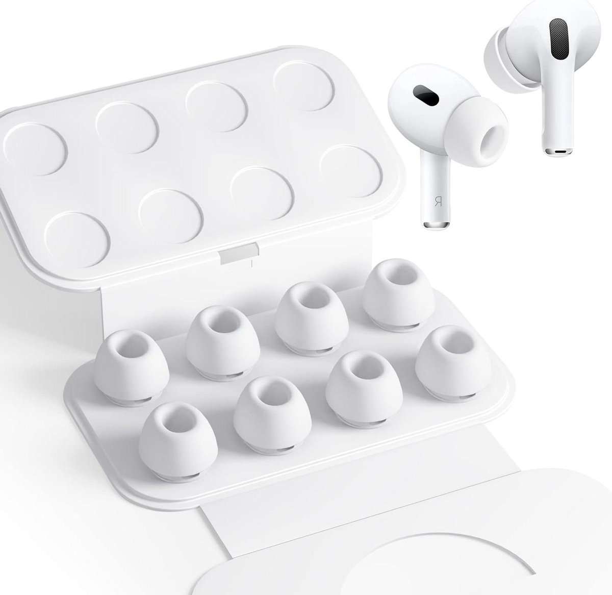 4 paar zachte siliconen tips met geluidsreductie voor Airpods Pro - Set van 8 stuks, antislip oorinzetstukken met gat voor extra klein formaat