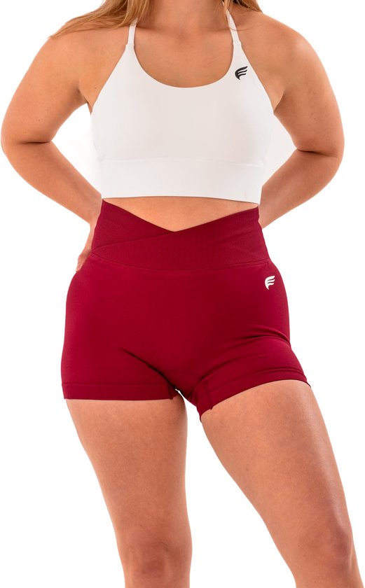 Dames sportshort high waist met V-shape taille - naadloos & shaping effect - squatproof en stretchy - yoga, pilates en fitness - DM Training Just Me Short (bordeaux) van DM Training — afbeelding 4
