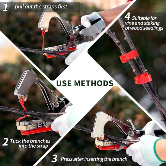 SWANSOFT Plantbindmachine, lichtgewicht plantaardig bindlint voor planten, plantentapistool voor tomaten, druiven en moestuin, geleverd met 10000 stuks nietjes, 10 rollen tape (rood) (rood-8108