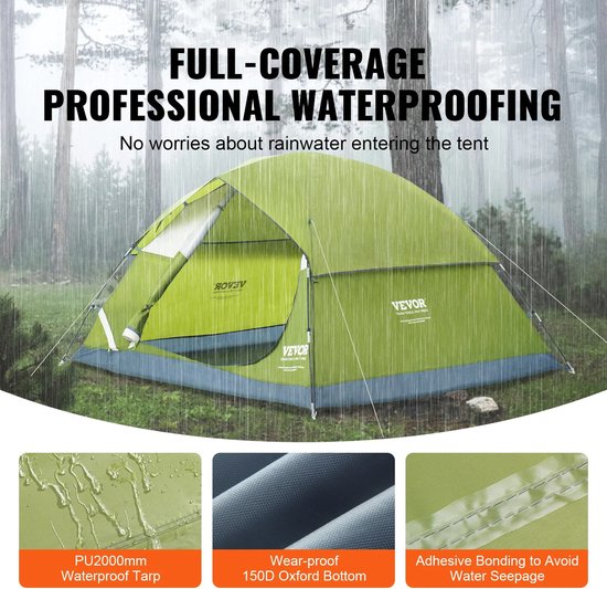 Mila Shop Tent - 3 Personen - Waterdicht - Bestand tegen zwaar weer - Lichtgewicht - Tenten - Festival - Kamperen&outdoor - Met draagtas - 214x214cm van Mila Shop — afbeelding 3