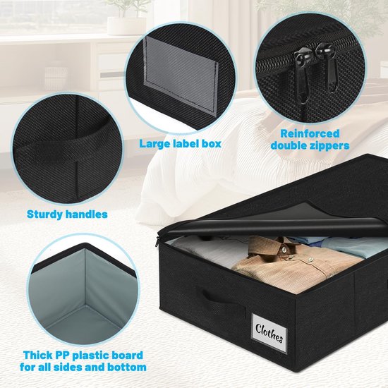 Huquter Onderbed-opbergdoos met deksel, 2 stuks, 12 cm hoog, lage onderbed- opbergdozen met stabiele zij- en bodemsteun, stof, dun, plat, onderbed, sofa