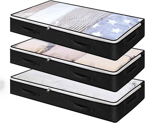 3 Pack 90L Opbergkisten voor onder het bed met kijkvenster - Opvouwbare Opbergzak voor