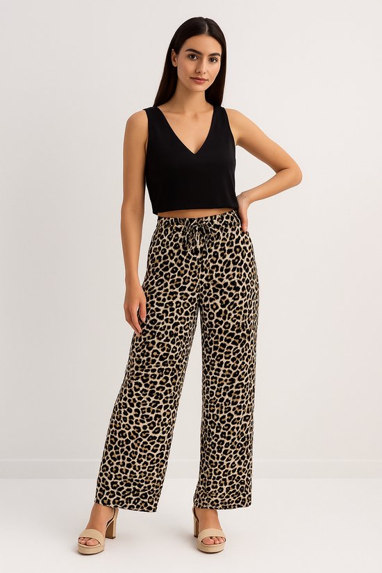 Dames Lange Culotte | Wijde Zomer Broeken | Wide-leg Trousers | Leopard Print | Maat 38