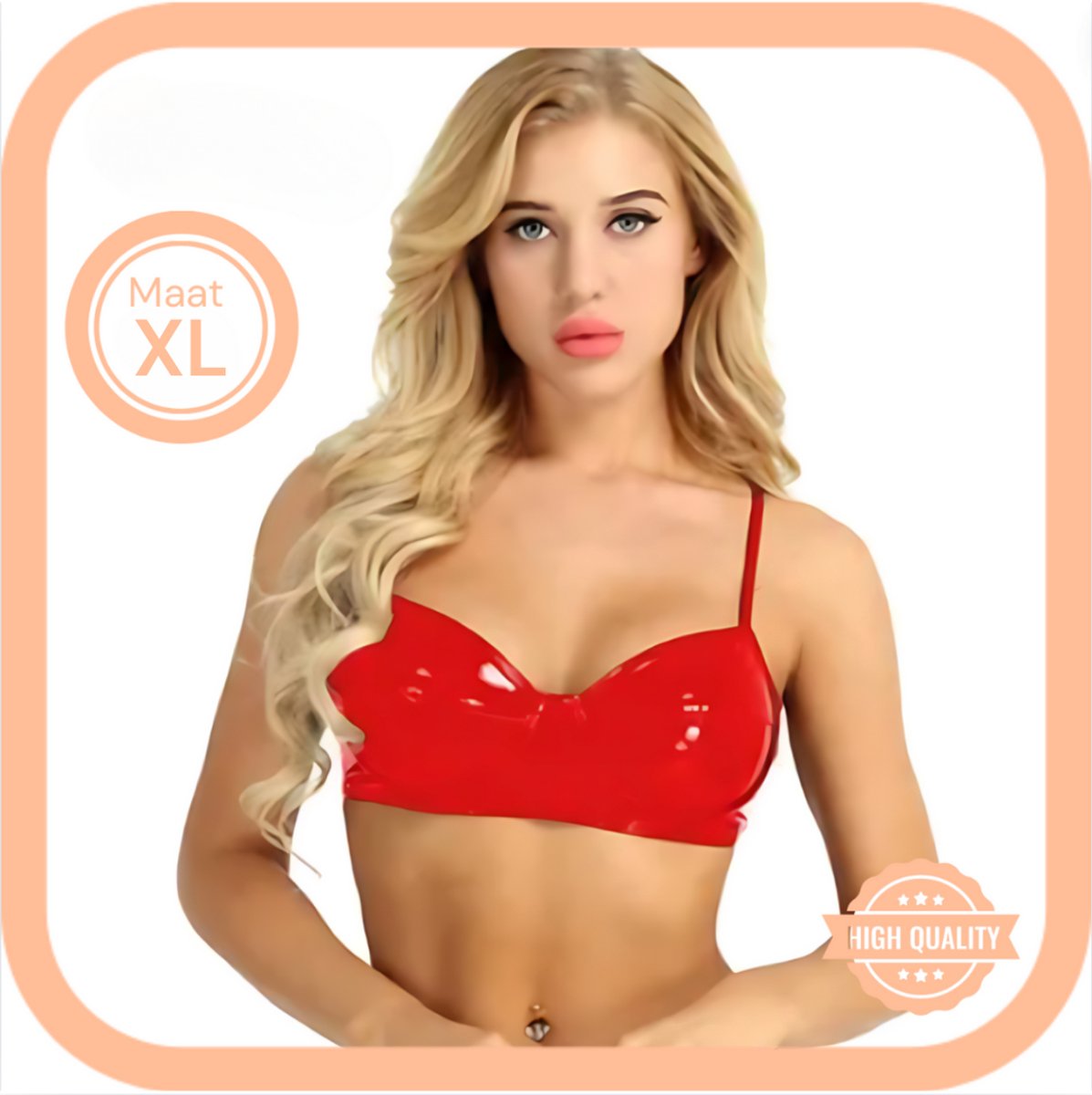 Goedkoopste BDSM Latex Bh - Rood - Maat XL - SM - Rollenspel - Sexy Lingerie