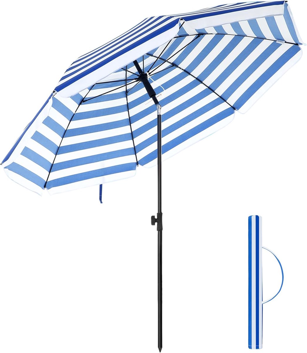 Lexium Strandparasol met grondboor - Zomeraccessoire - Parasolhouder strand - Zonbescherming - Windbestendige parasol - Stranddag - UV werende parasol - Parasol met draaimechanisme - Vakantie aan zee - Schaduw op het strand - Draaibare grondpen - Par