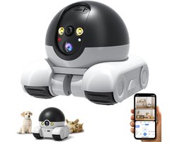 Caméra robot - Caméra de sécurité intérieure - 2 Mpx Ultra HD - Caméra pour animaux - Petcam - Caméra pour chien - Avec Wi-Fi - Suivi des mouvements et détection des sons - Caméra intérieure - Vision nocturne - Caméra robot sur Roues - 2,4 G - Zwart