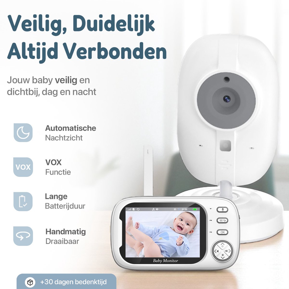 Afbeelding 3 van Ambargo Babyfoon met Camera – 3.5” Scherm, Nachtzicht, VOX, Terugspreekfunctie, Slaapliedjes & Temperatuurweergave – Kleurenscherm, Nachtzicht & Extra Camera Mogelijkheid – Beste Koop Babyfoon - 100% Veilige Verbinding