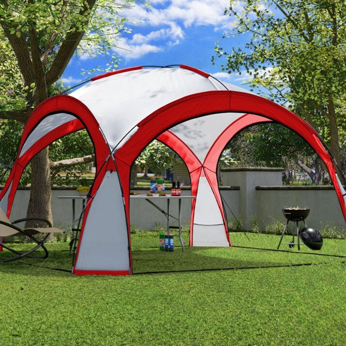 Yolo-deals - Partytent met LED verlichting - Solar - 460cm - UV bestendig - Incl opbergtas - Rood