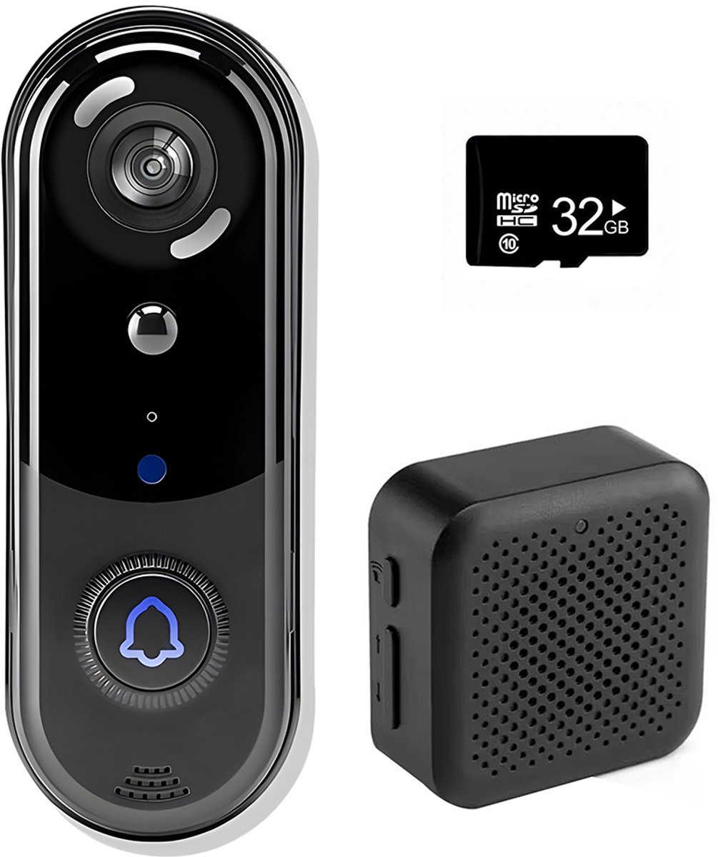 Azorix Slimme Draadloze Video Deurbel met camera - Incl. draadloze gong en 32GB SD-Kaart - 1080P Full HD - Deurbel Draadloos - Draadloze Deurbel met Accu - Deurbel - Waterdicht - Geen Abonnement - 2K Ultra HD