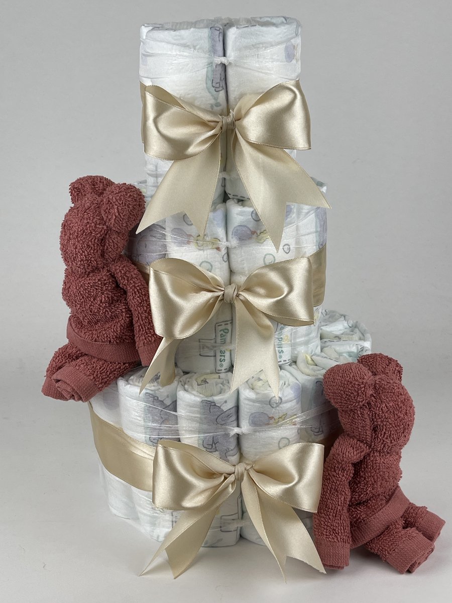 Chouette-Chouette | Luiertaart Neutraal | Kraamcadeau | Geboorte Jongen Meisje | Babyshower | Beren Koper - Beige