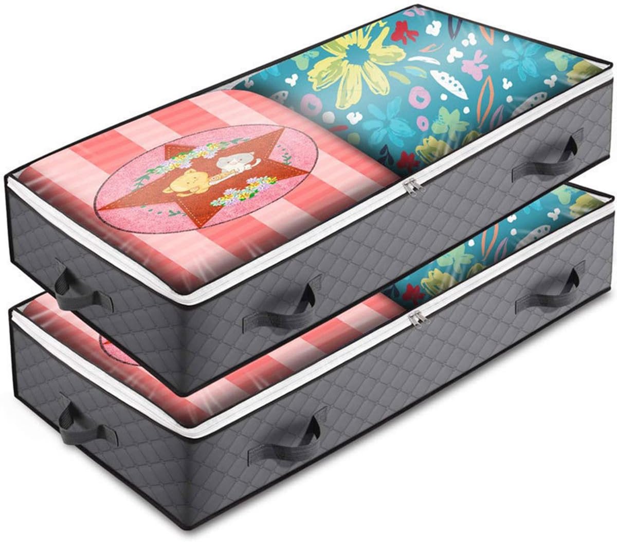 Opbergdozen voor onder het bed - 90 l - 2 stuks - grijs - opvouwbaar