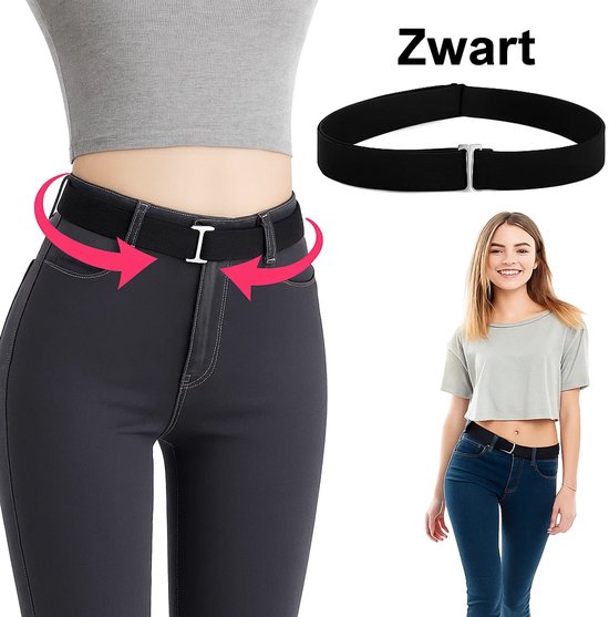 Veelzijdige & Comfortabele Elastische Tailleriem Zonder Gesp I Stretchriem Voor Vrouwen I Riem Dames I Onzichtbare Riem I 60-90 CM I Zwart