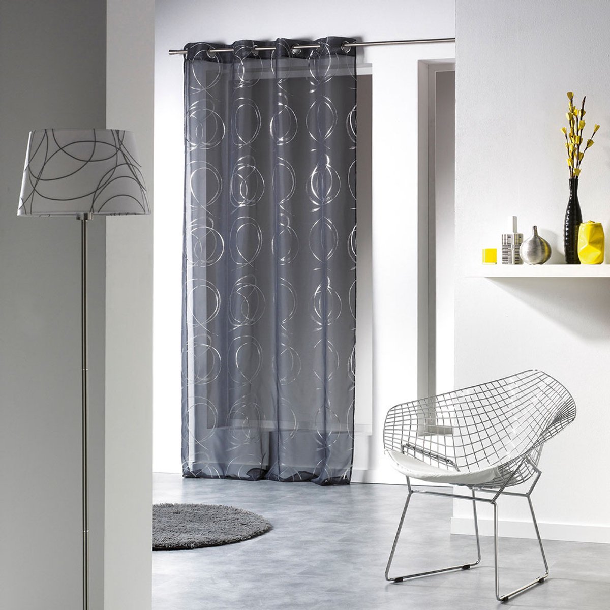 Glasgordijn 140 cm x 240 cm Swoosh Charcoal Grey