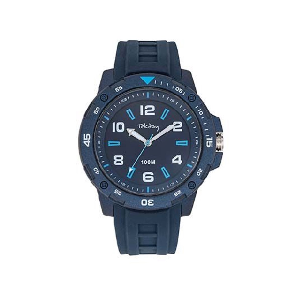 Tekday-herenhorloge-model 656228-Donkerblauw-siliconen-hoog draagcomfort-10 atm waterdicht-zwemmen-duidelijke wijzerplaat-diameter 45 mm