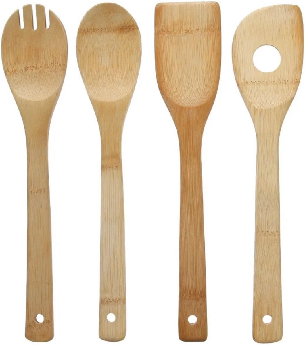 HMWR Bamboe Spatelset - Set van 4 verschillende houten pollepels