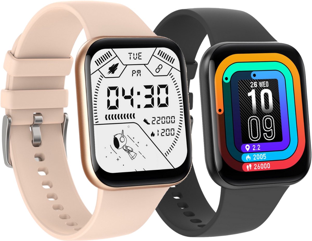 Cinturio SQ1 Combo Pack - Goud en Zwart - Smartwatch voor heren en dames - Sporthorloge