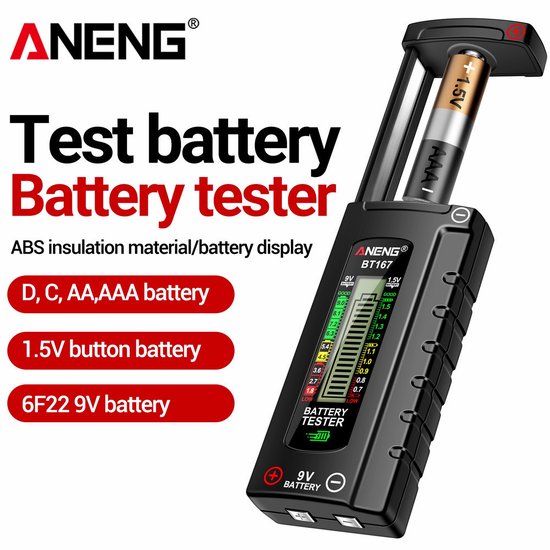 Testeur De Piles Universel Numérique - Vérifie AA, AAA, C, D, 9V, Bouton 1.5V/3V - Orange Pratique