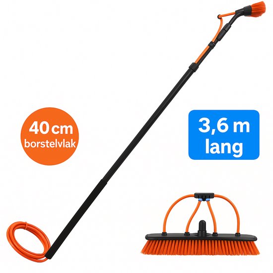 Aqua2Go Telescoopsteel 3,6 meter - Lichtgewicht aluminium - 30 cm. borstel - Ramenwasser - Ramen wassen - Zonnepanelen