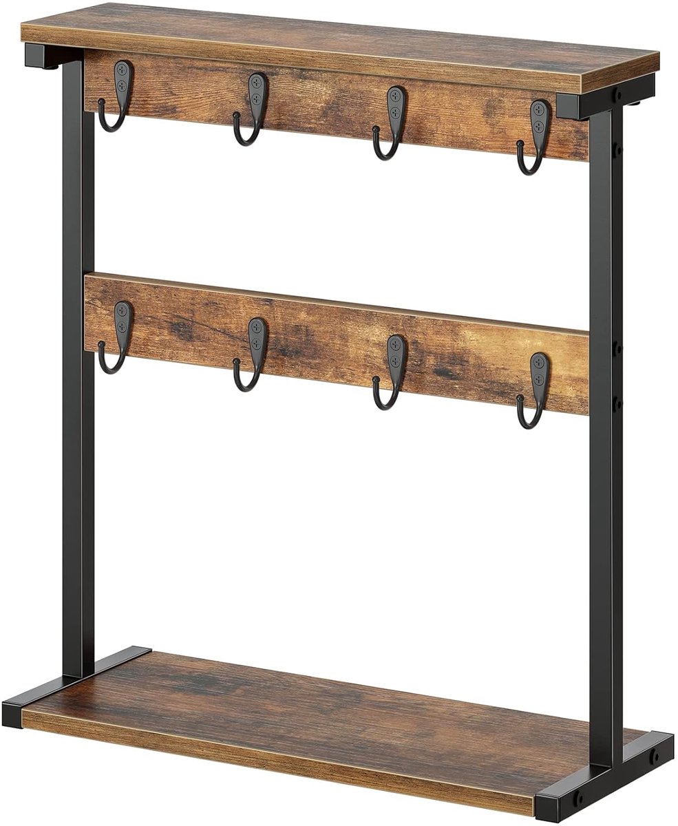 Mokhouder met 8 haken - Verticaal opbergrek voor keuken - Vintage bruin