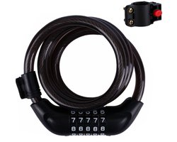120 cm stalen kabelcombinatieslot - Fietsslot - Diefstalbeveiliging voor fietsen, motoren en elektrische voertuigen - 5-cijferig combinatieslot - Inclusief montagebeugel - Beveiliging tegen insnijden en inbreken - Zwart