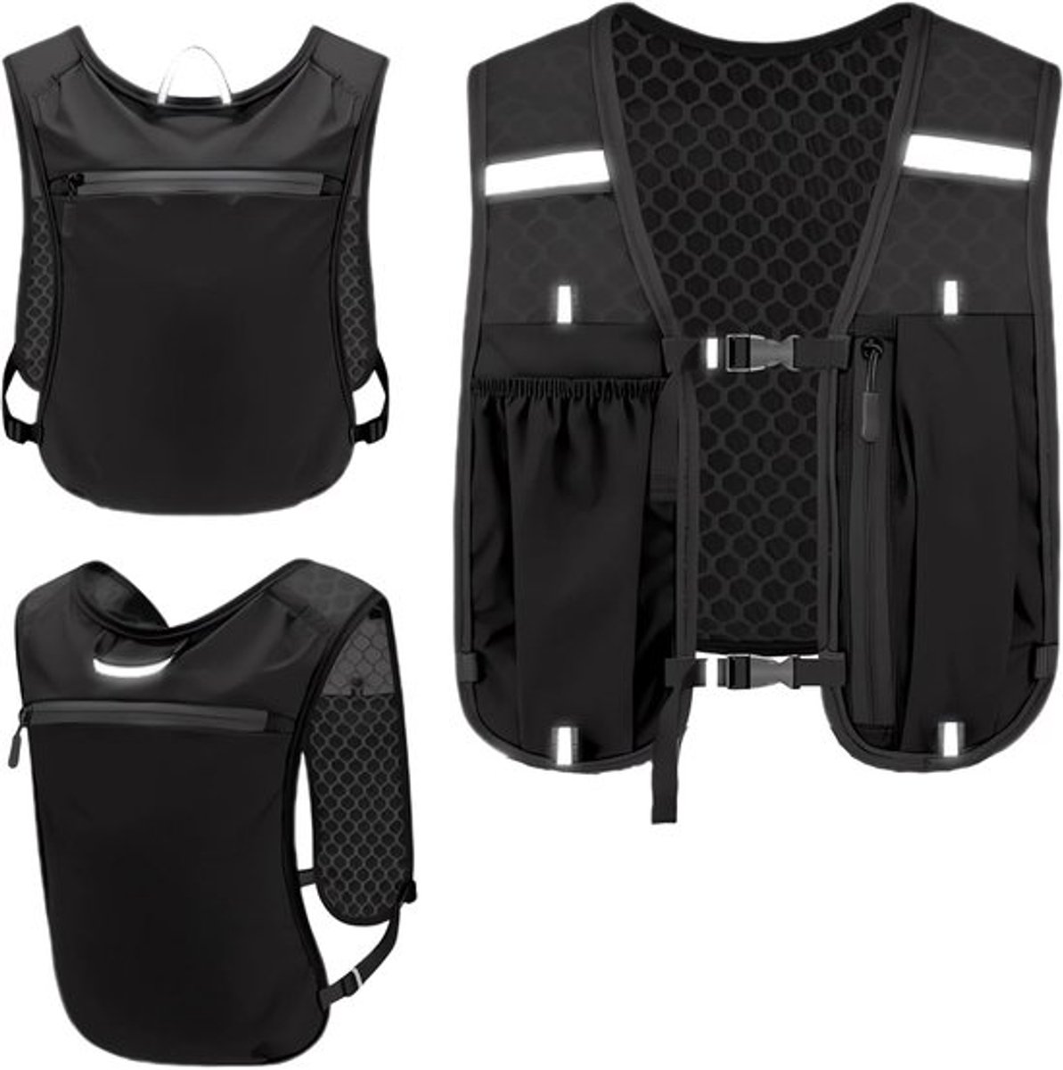 Reflecterend Hardloopvest-hardloopvest drinkhouder-hardloopvest met telefoonhouder-Ultralicht en duurzaam vest-Hydratatievest voor paardrijden met Drinkhouder & Telefoonhouder -zwart