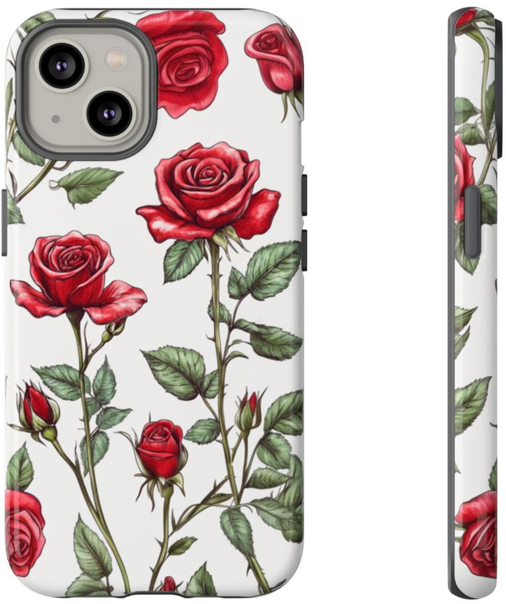 Rode Rozen Botanisch Patroon – Telefoonhoesje Geschikt voor iPhone 14
