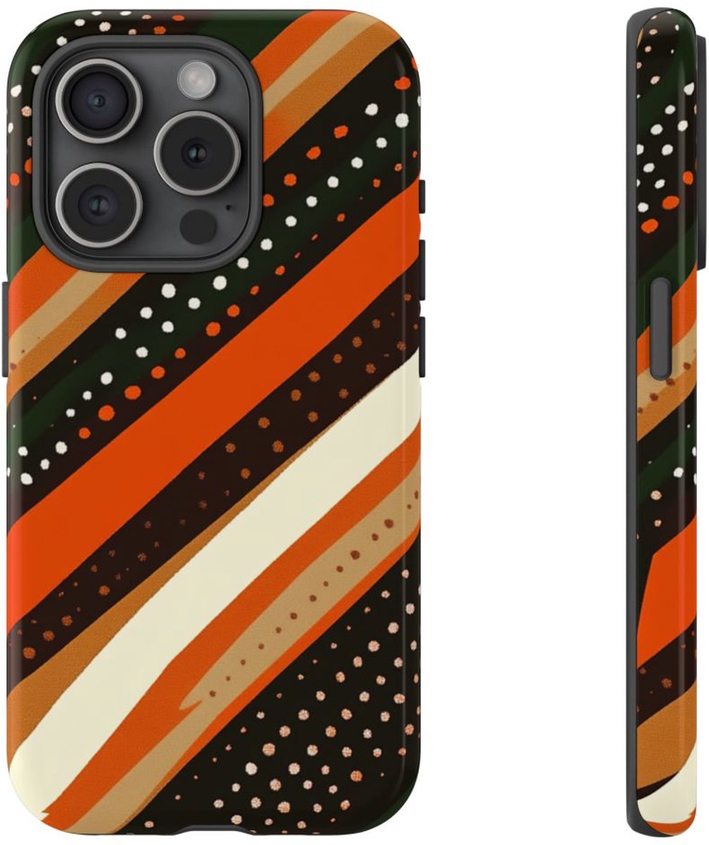 Retro Aardetinten Gestreept Patroon – Telefoonhoesje Geschikt voor iPhone 15 Pro