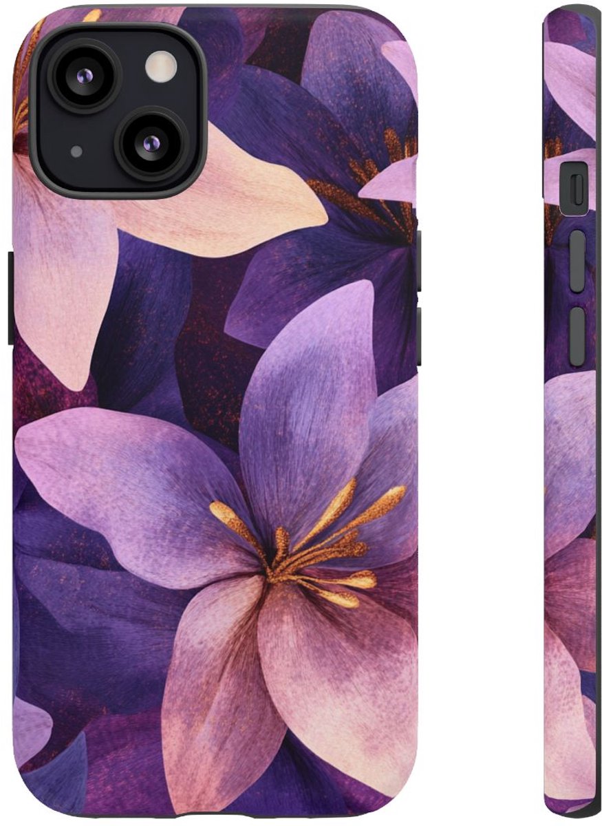 Paars-Gouden Bloemenpatroon – Telefoonhoesje Geschikt voor iPhone 13