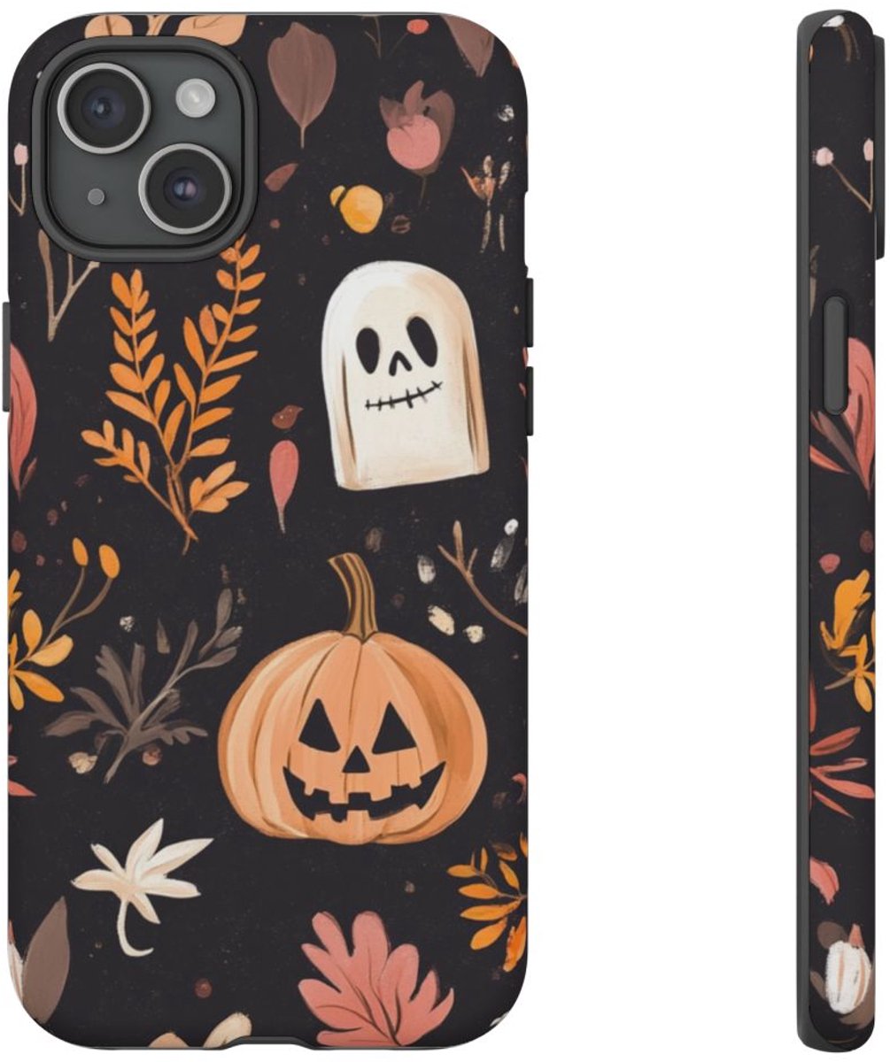Halloween Pompoen- en Spookmotief – Telefoonhoesje Geschikt voor iPhone 15 Plus