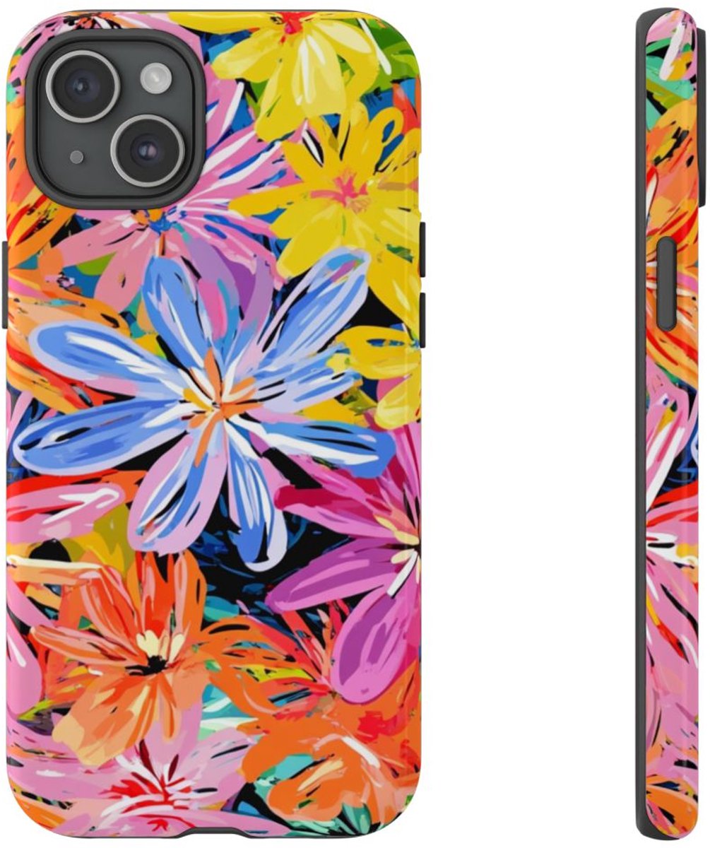 Kleurrijk Abstract Bloemenpatroon – Telefoonhoesje Geschikt voor iPhone 15 Plus