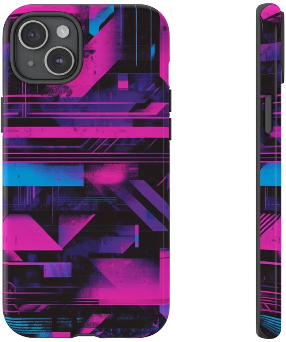 Neon Geometrisch Abstract Patroon – Telefoonhoesje Geschikt voor iPhone 15 Plus
