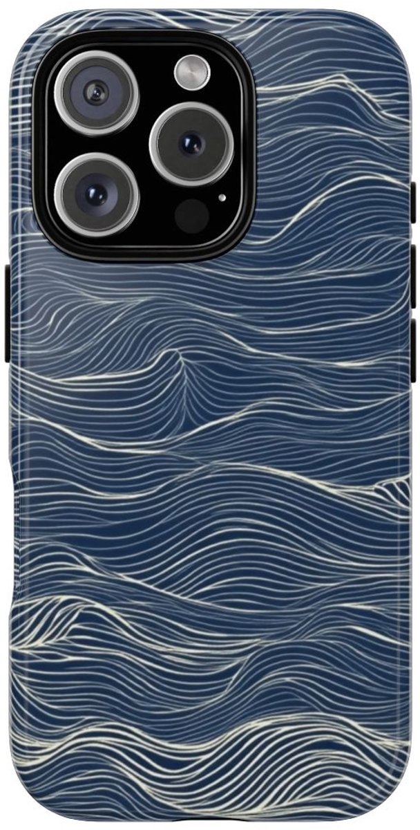 Donkerblauw Golvenlijnpatroon – Telefoonhoesje Geschikt voor iPhone 16 Pro