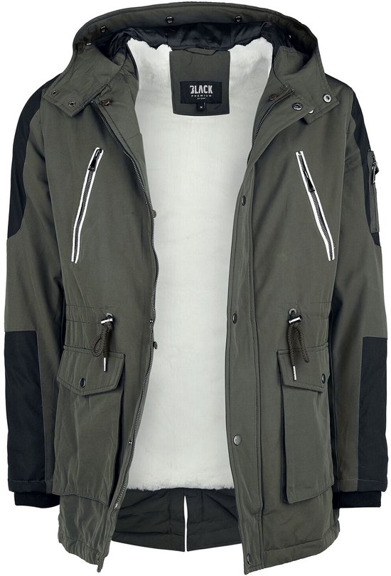 Black Premium by EMP Olijfkleurige winterjas met kraag van imitatiebont - Heren - S