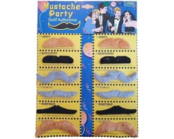 Partychimp Plaksnorren Multicolor 12 stuks Snor Plaksnor Nepsnor Carnaval - Multicolor - 12 Snorren - Verschillende Vormen