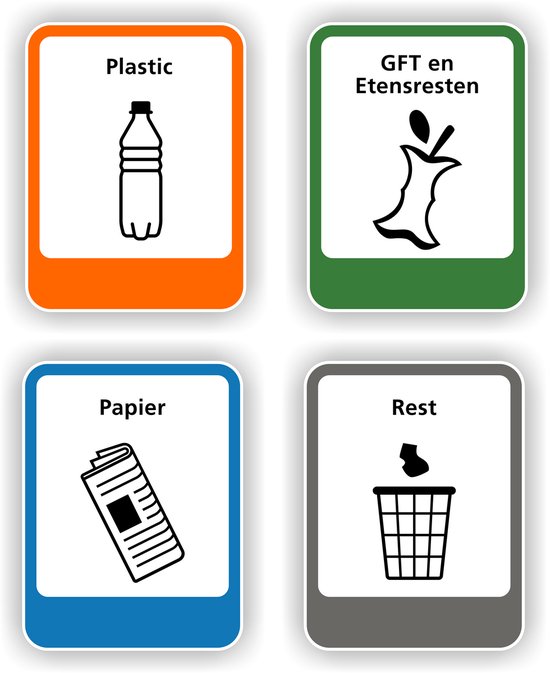 Jerma - Recycling - Sticker - Set 4 st - 20 x 26 cm - Duurzaam Vinyl - Zelfklevend - Weerbestendig
