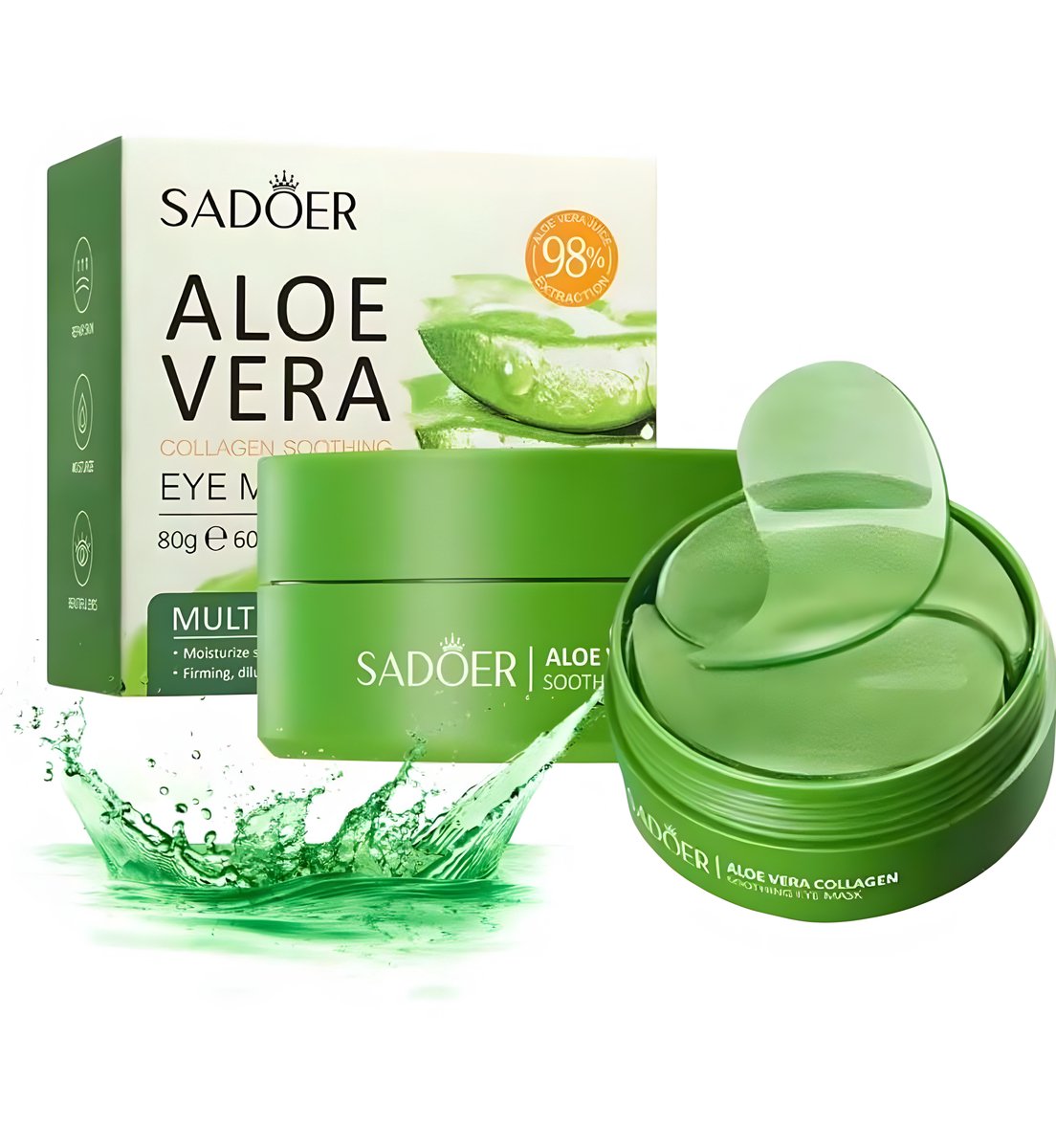 SADOER Aloe Vera Gel Collageen Oogmasker 4-in-1 - Anti-Aging, Hydraterend, Verstevigend & Tegen Donkere Kringen en Wallen - Oogmaskers voor Fijne Lijntjes, Rimpels en Vermoeide Ogen - 60 Stuks (30 Sets)