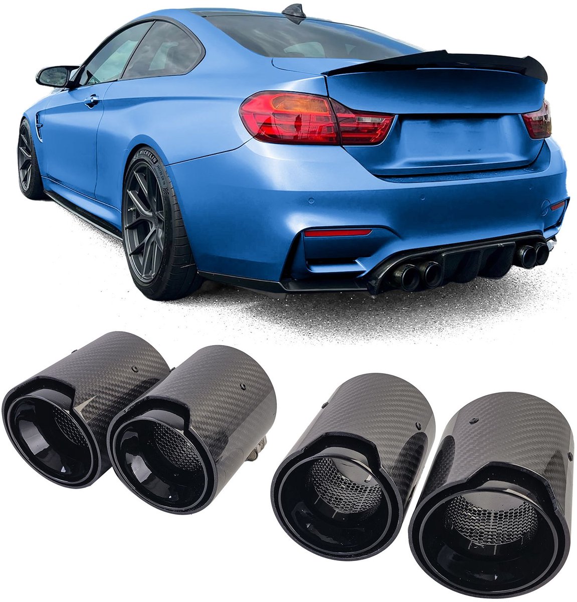 4 x Echt Carbon Uitlaat Sierstuk Geschikt Voor M2 F87 M3 F80 M4 F82 F83 Performance Look