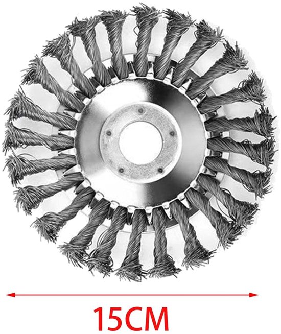 6-inch grastrimmerkop - Geschikt voor tuinmaaiers - Grasmaaierdraadborstelkop met geknoopte draad - Universeel massief draadwiel voor vervanging van grasmaaierbevestigingen - Universeel accessoire voor grasmaaiers en tuiniers - Diameter 15 cm van Merkloos	 — afbeelding 2