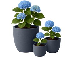 CLP Set van 3 ronde bloempotten - voor binnen en buiten - weerbestendig vorstbestendig - steenlook - plantenbakken - fiberclay - antraciet