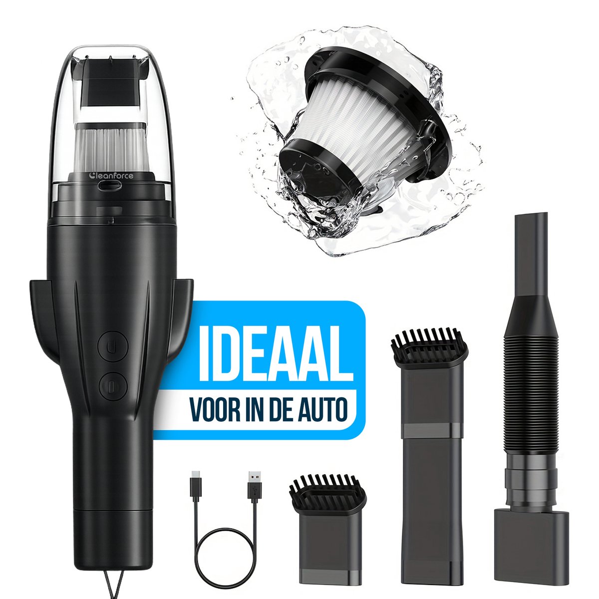 Cleanforce CompactCleaner Kruimelzuiger Snoerloos Zwart
