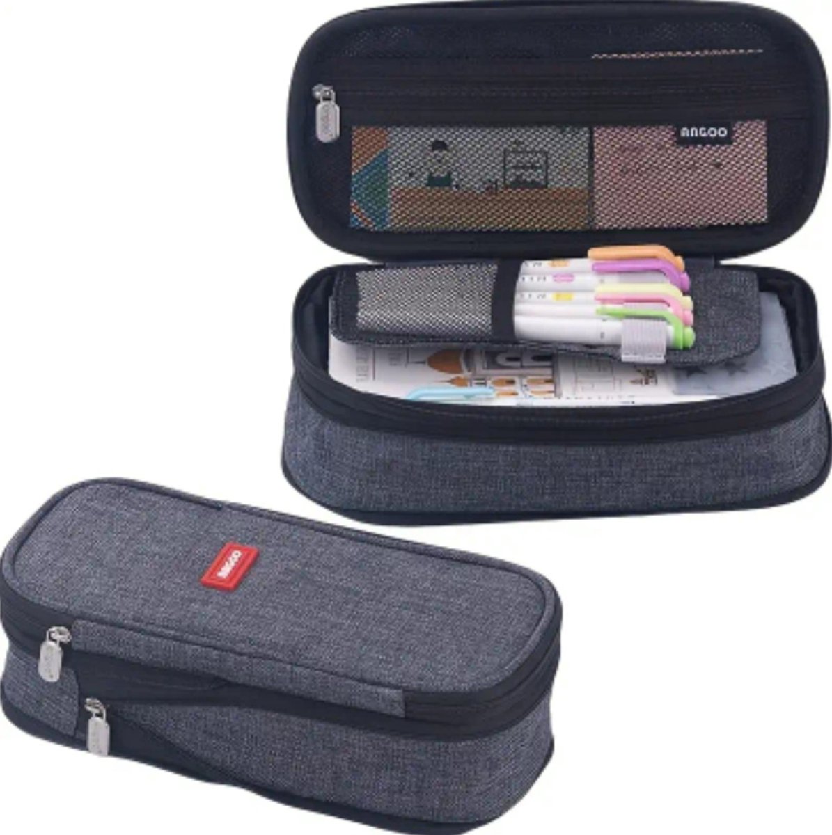 Grote Uitvouwbare Etui – Unisex Pennenzak met Rits – Voor School, Kantoor & Studie – Zwart, Lichtblauw & Marineblauw – Voor Tieners, Studenten, Vrouwen & Mannen